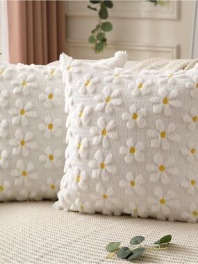 Pillow Covers 🌼 18x18 in Set of 2 Spring Summer Farmhouse Decor Daisy Flower